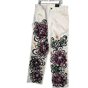 Dickies Mens 32X32 White Cotton Pants With Floral & Abstract Design